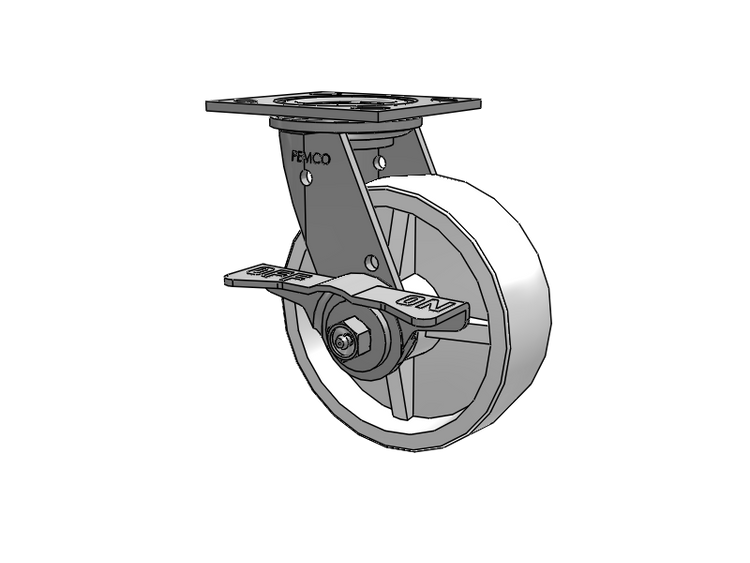 E-line Stainless Steel Swivel Caster with 6 x 2 Retort Hi-Temp Wheel and 5 Inch Cam Brake