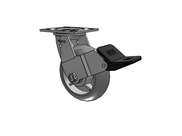 E-line Stainless Steel Swivel Caster with 6 x 2 Thermo-Rubber (Donut) Wheel and Wheel Face Brake
