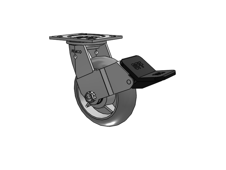 E-line Stainless Steel Swivel Caster with 6 x 2 Thermo-Rubber (Donut) Wheel and Wheel Face Brake