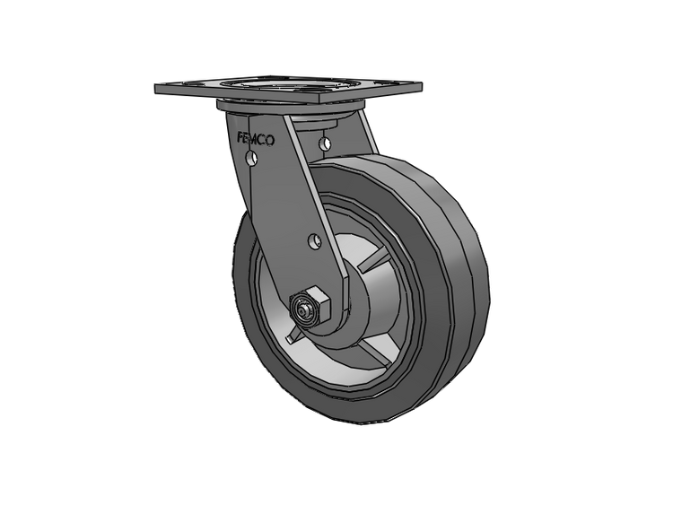 E-line Stainless Steel Swivel Caster with 6 x 2 Thermo-Rubber (Flat) Wheel