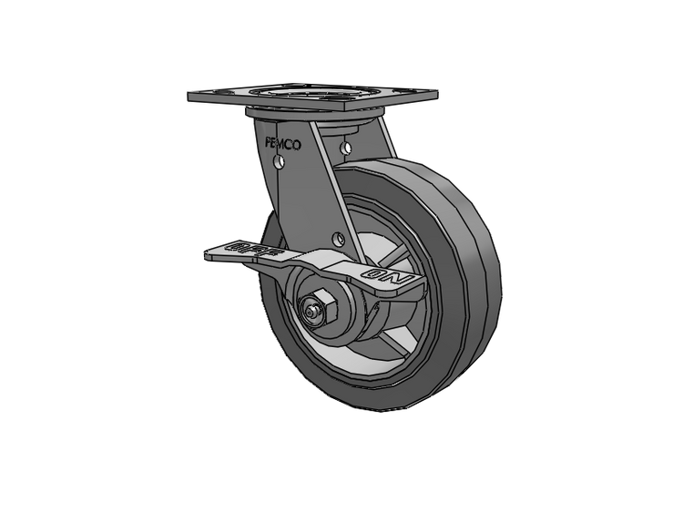 E-line Stainless Steel Swivel Caster with 6 x 2 Thermo-Rubber (Flat) Wheel and 5 Inch Cam Brake