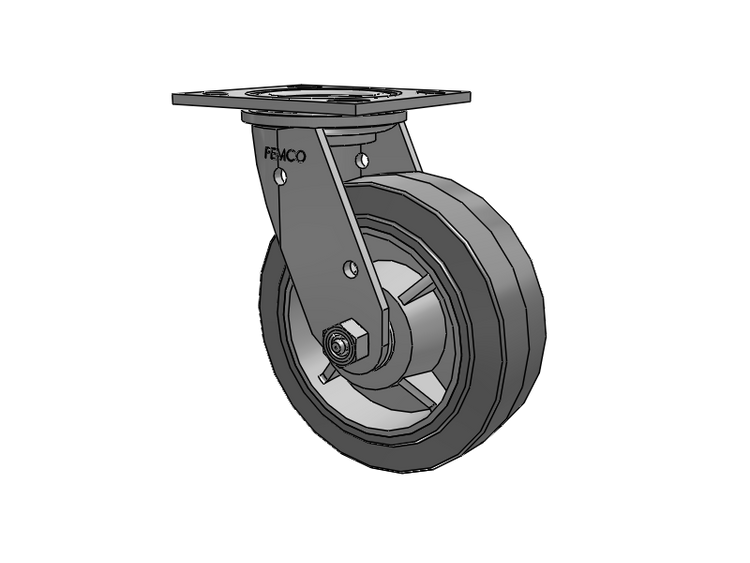 E-line Stainless Steel Swivel Caster with 6 x 2 Thermo-Rubber (Flat) Wheel