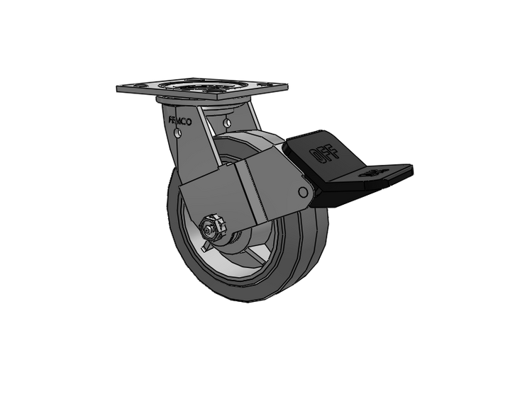 E-line Stainless Steel Swivel Caster with 6 x 2 Thermo-Rubber (Flat) Wheel and Wheel Face Brake