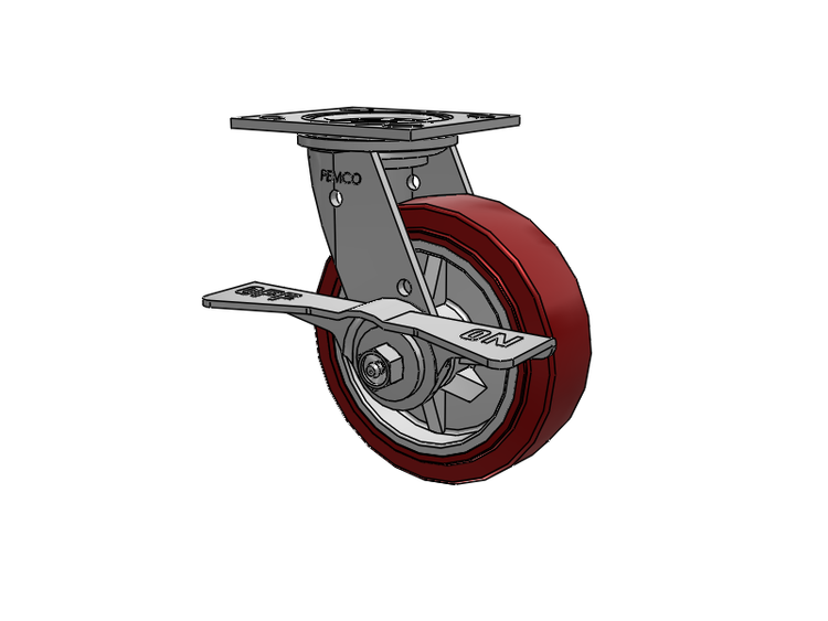 E-line Stainless Steel Swivel Caster with 6 x 2 Thermo-Urethane (Maroon/Grey Wheel and 7 in Cam Brake