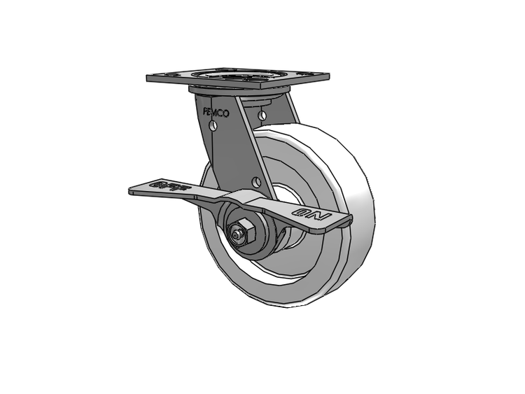 E-line Stainless Steel Swivel Caster with 6 x 2 White Nylon Wheel and 7 in Cam Brake