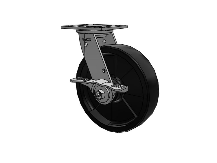 E-line Stainless Steel Swivel Caster with 8 x 2 High-Temp Nylon Wheel and 5 Inch Cam Brake