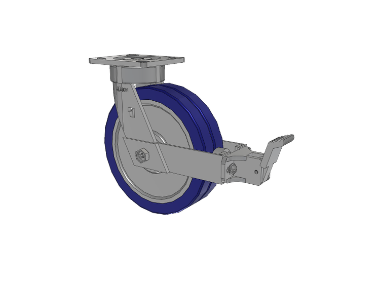 18 Series Top Plate Swivel Caster with 8 x 2 Blue Tread on Aluminum Core EZ - Swivel-EAZ (Flat) Wheel and Face Brake