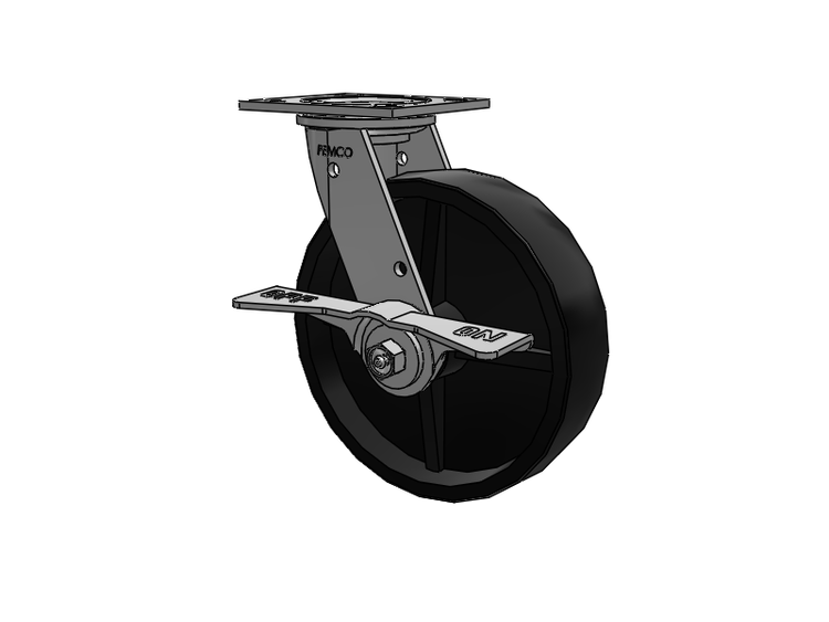 E-line Stainless Steel Swivel Caster with 8 x 2 Polypropylene HD Wheel and 7 in Cam Brake