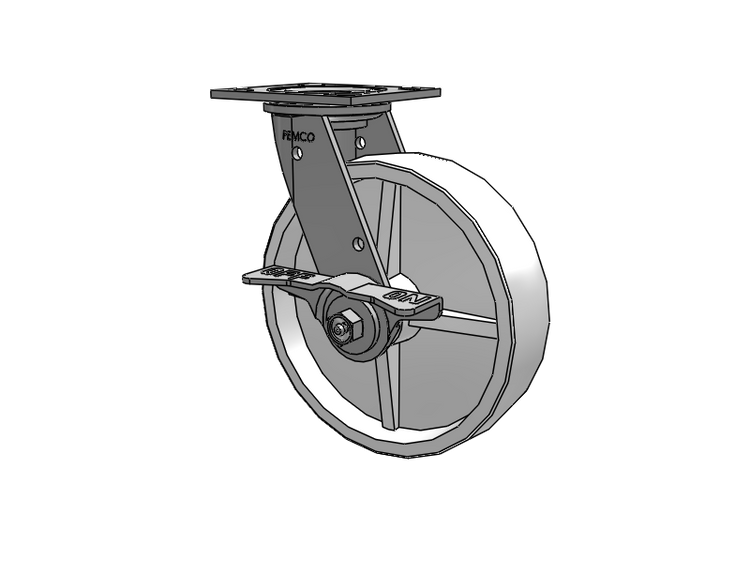 E-line Stainless Steel Swivel Caster with 8 x 2 Retort Hi-Temp Wheel and 5 Inch Cam Brake
