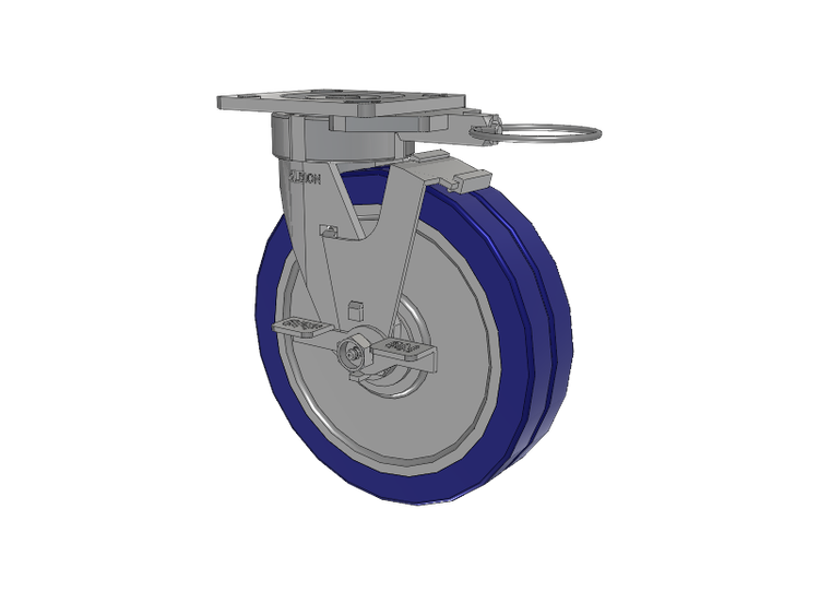 18 Series Top Plate Swivel Caster with 8 x 2 Blue Tread on Aluminum Core EZ - Swivel-EAZ (Flat) Wheel and Face Brake
