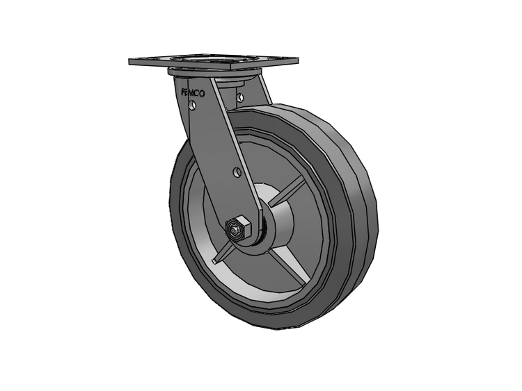 E-line Stainless Steel Swivel Caster with 8 x 2 Thermo-Rubber (Flat) Wheel