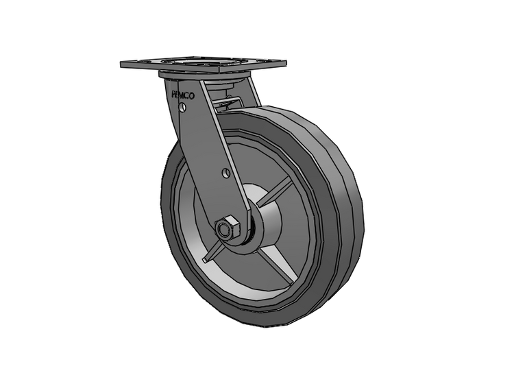 E-line Stainless Steel Swivel Caster with 8 x 2 Thermo-Rubber (Flat) Wheel and Tread Lock Brake