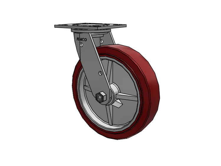 E-line Stainless Steel Swivel Caster with 8 x 2 Thermo-Urethane (Maroon/Grey Wheel