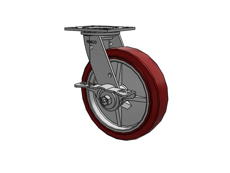 E-line Stainless Steel Swivel Caster with 8 x 2 Thermo-Urethane (Maroon/Grey Wheel and 5 Inch Cam Brake