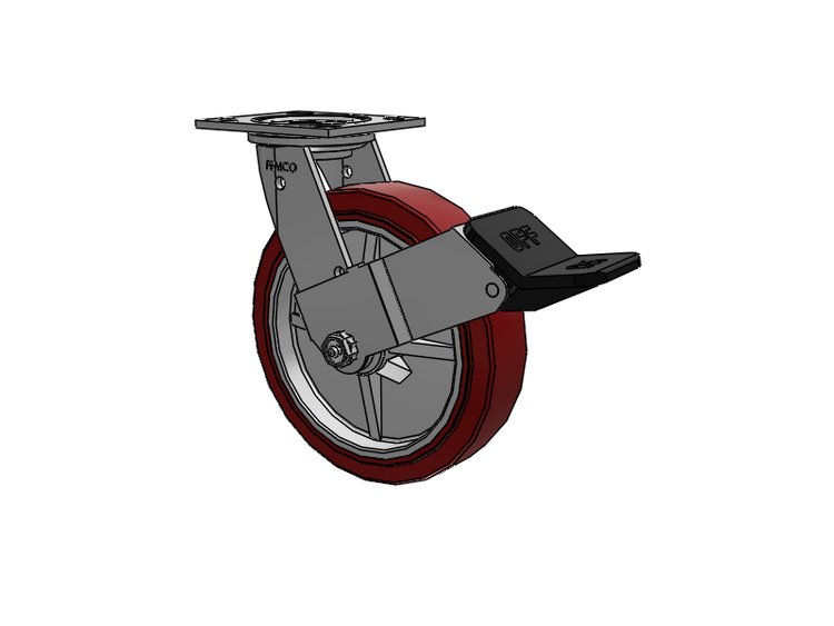 E-line Stainless Steel Swivel Caster with 8 x 2 Thermo-Urethane (Maroon/Grey Wheel and Wheel Face Brake