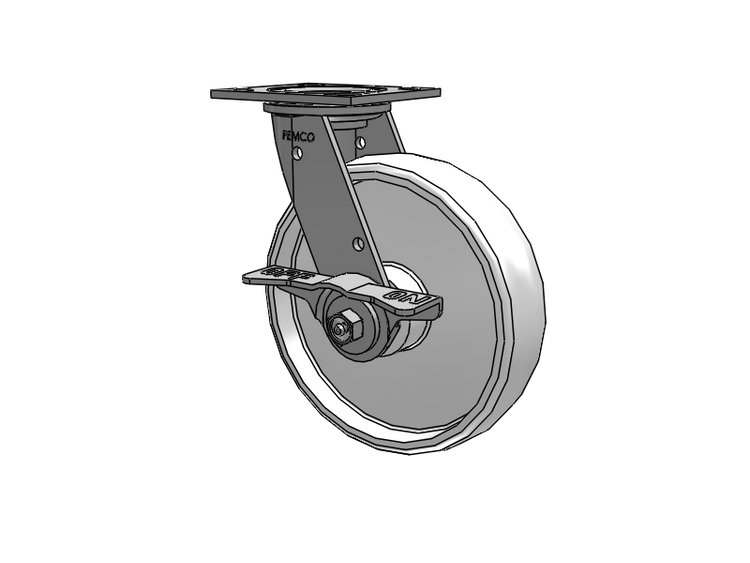 E-line Stainless Steel Swivel Caster with 8 x 2 White Nylon Wheel and 5 Inch Cam Brake