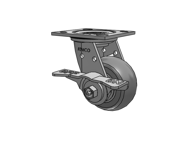 E-line Stainless Steel Sealed Swivel Caster with 4 x 2 Thermo-Rubber (Donut) Wheel and 5 Inch Cam Brake