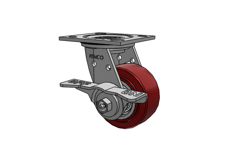 E-line Stainless Steel Sealed Swivel Caster with 4 x 2 Thermo-Urethane (Maroon/Grey Wheel and 5 Inch Cam Brake