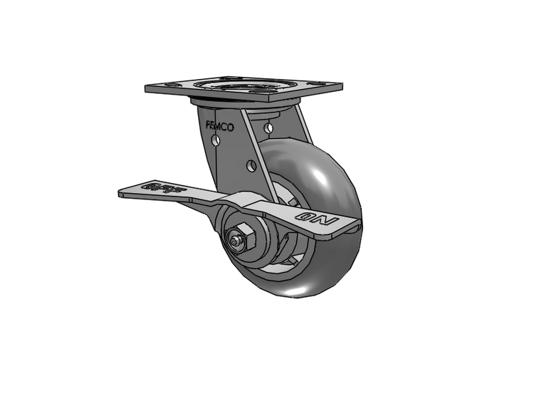 E-line Stainless Steel Sealed Swivel Caster with 5 x 2 Thermo-Rubber (Donut) Wheel and 7 in Cam Brake