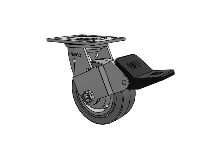 E-line Stainless Steel Sealed Swivel Caster with 5 x 2 Thermo-Rubber (Flat) Wheel and Wheel Face Brake