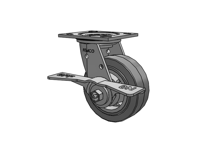 E-line Stainless Steel Sealed Swivel Caster with 5 x 2 Thermo-Rubber (Flat) Wheel and 7 in Cam Brake