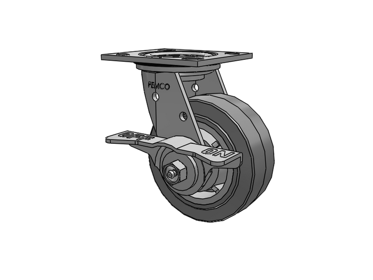 E-line Stainless Steel Sealed Swivel Caster with 5 x 2 Thermo-Rubber (Flat) Wheel and 5 Inch Cam Brake