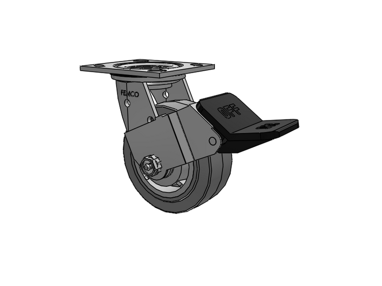 E-line Stainless Steel Sealed Swivel Caster with 5 x 2 Thermo-Rubber (Flat) Wheel and Wheel Face Brake