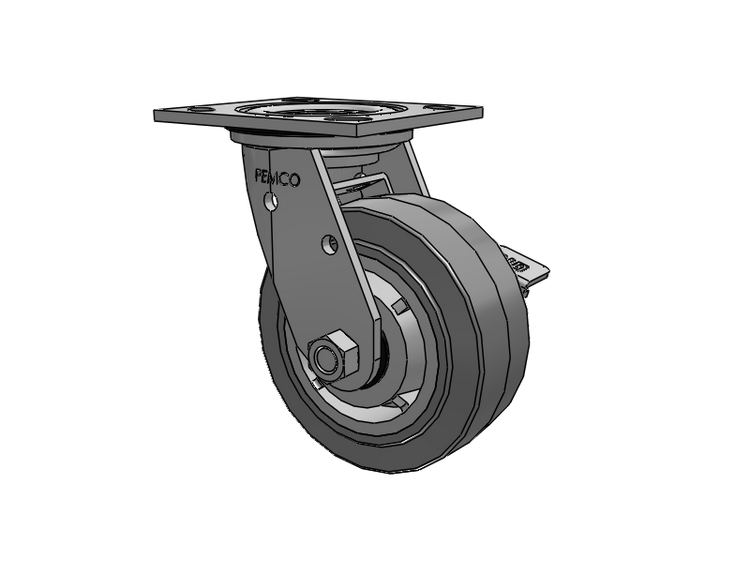 E-line Stainless Steel Sealed Swivel Caster with 5 x 2 Thermo-Rubber (Flat) Wheel and Tread Lock Brake