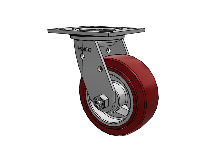 E-line Stainless Steel Sealed Swivel Caster with 5 x 2 Thermo-Urethane (Maroon/Grey Wheel