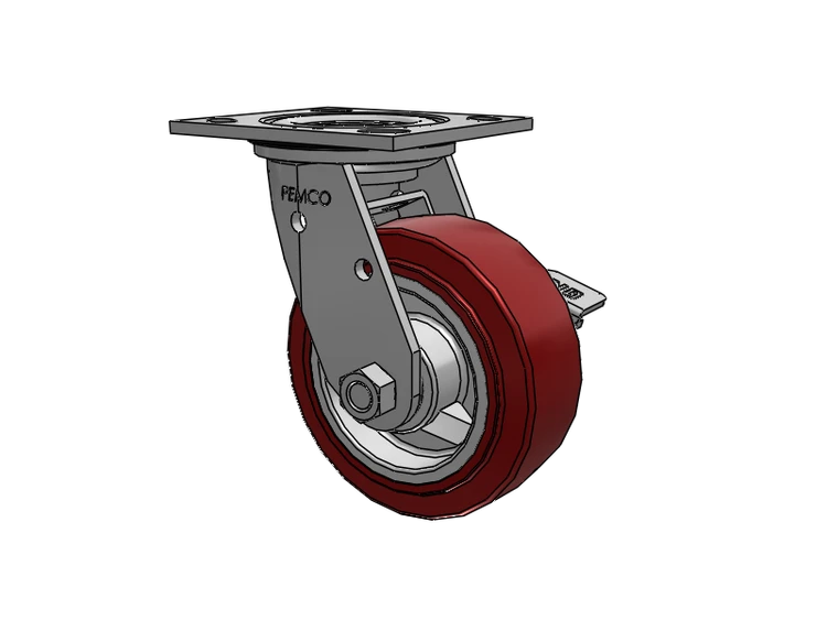 E-line Stainless Steel Sealed Swivel Caster with 5 x 2 Thermo-Urethane (Maroon/Grey Wheel and Tread Lock Brake
