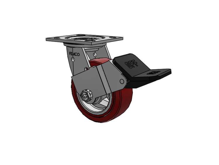 E-line Stainless Steel Sealed Swivel Caster with 5 x 2 Thermo-Urethane (Maroon/Grey Wheel and Wheel Face Brake