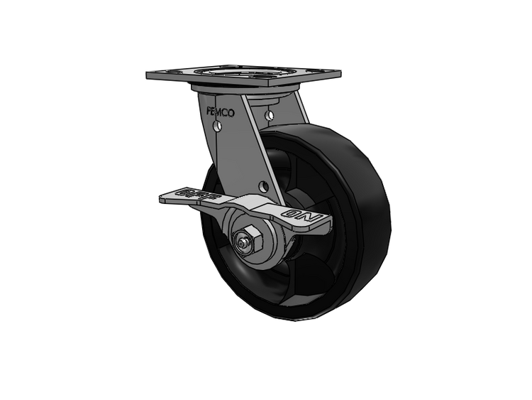 E-line Stainless Steel Sealed Swivel Caster with 6 x 2 High-Temp Nylon Wheel and 5 Inch Cam Brake