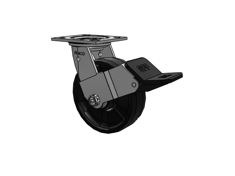 E-line Stainless Steel Sealed Swivel Caster with 6 x 2 Maxim Solid Fiberglass/Nylon Wheel and Wheel Face Brake