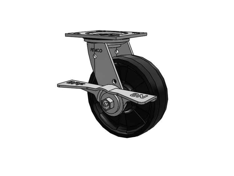 E-line Stainless Steel Sealed Swivel Caster with 6 x 2 Maxim Solid Fiberglass/Nylon Wheel and 7 in Cam Brake