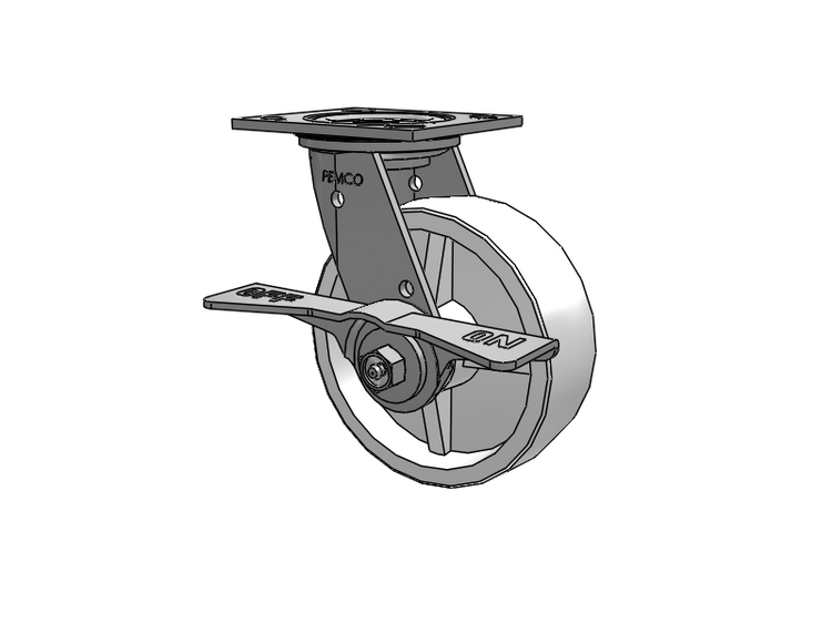 E-line Stainless Steel Sealed Swivel Caster with 6 x 2 Retort Hi-Temp Wheel and 7 in Cam Brake