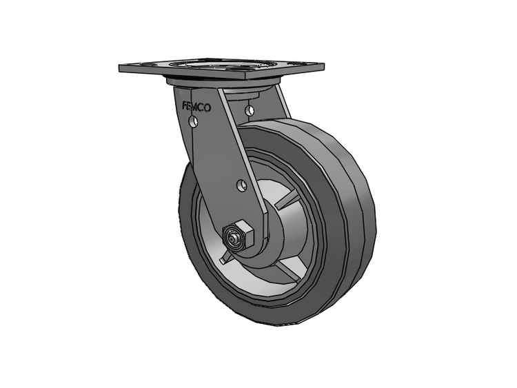 E-line Stainless Steel Sealed Swivel Caster with 6 x 2 Thermo-Rubber (Flat) Wheel