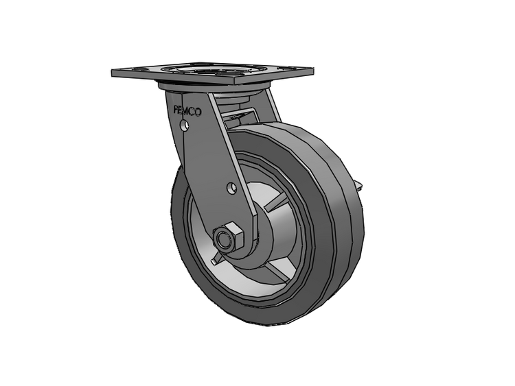 E-line Stainless Steel Sealed Swivel Caster with 6 x 2 Thermo-Rubber (Flat) Wheel and Tread Lock Brake