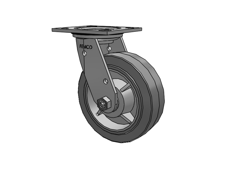 E-line Stainless Steel Sealed Swivel Caster with 6 x 2 Thermo-Rubber (Flat) Wheel