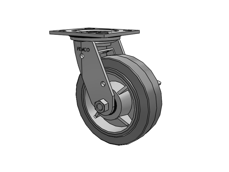 E-line Stainless Steel Sealed Swivel Caster with 6 x 2 Thermo-Rubber (Flat) Wheel and Tread Lock Brake