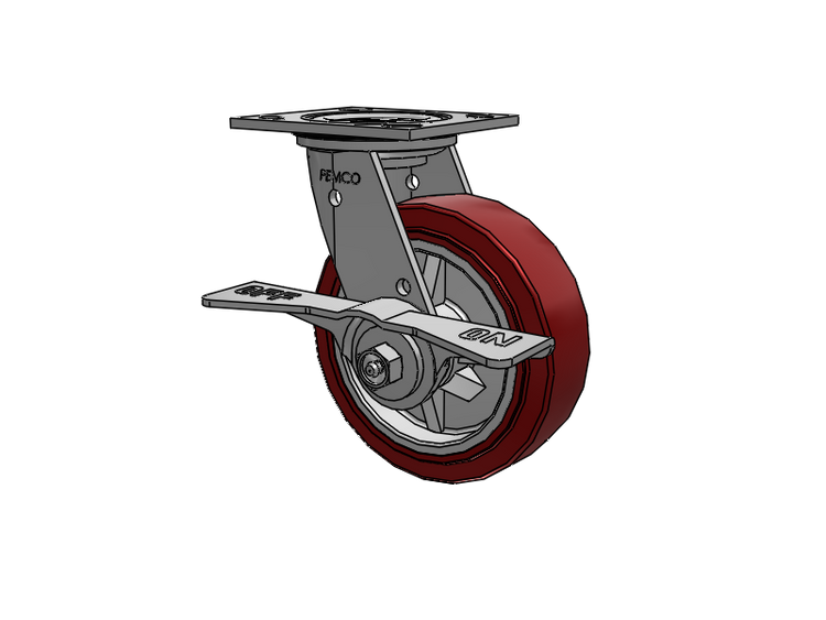 E-line Stainless Steel Sealed Swivel Caster with 6 x 2 Thermo-Urethane (Maroon/Grey Wheel and 7 in Cam Brake