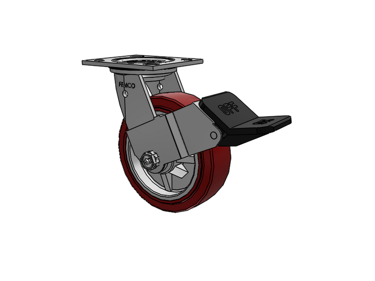 E-line Stainless Steel Sealed Swivel Caster with 6 x 2 Thermo-Urethane (Maroon/Grey Wheel and Wheel Face Brake