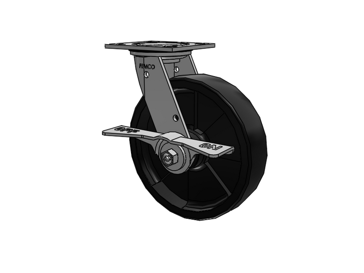 E-line Stainless Steel Sealed Swivel Caster with 8 x 2 High-Temp Nylon Wheel and 7 in Cam Brake