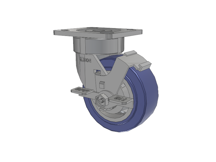 18 Series Top Plate Swivel Caster with 5 x 2 Blue HF - HydroTech (Flat) Wheel and Face Brake