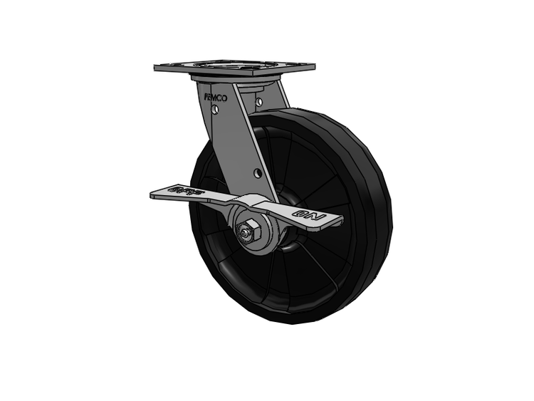 E-line Stainless Steel Sealed Swivel Caster with 8 x 2 Maxim Solid Fiberglass/Nylon Wheel and 7 in Cam Brake