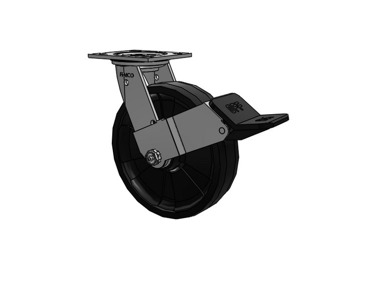 E-line Stainless Steel Sealed Swivel Caster with 8 x 2 Maxim Solid Fiberglass/Nylon Wheel and Wheel Face Brake