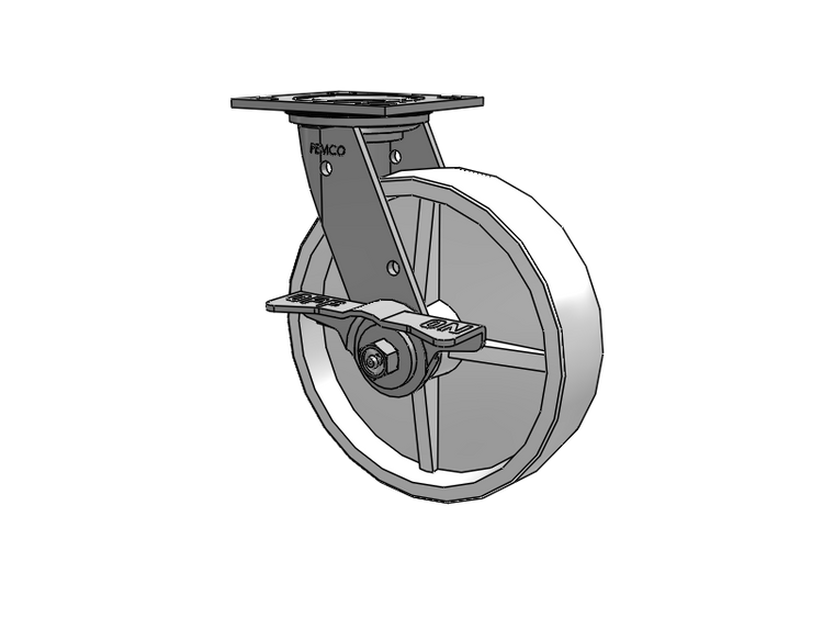 E-line Stainless Steel Sealed Swivel Caster with 8 x 2 Retort Hi-Temp Wheel and 5 Inch Cam Brake