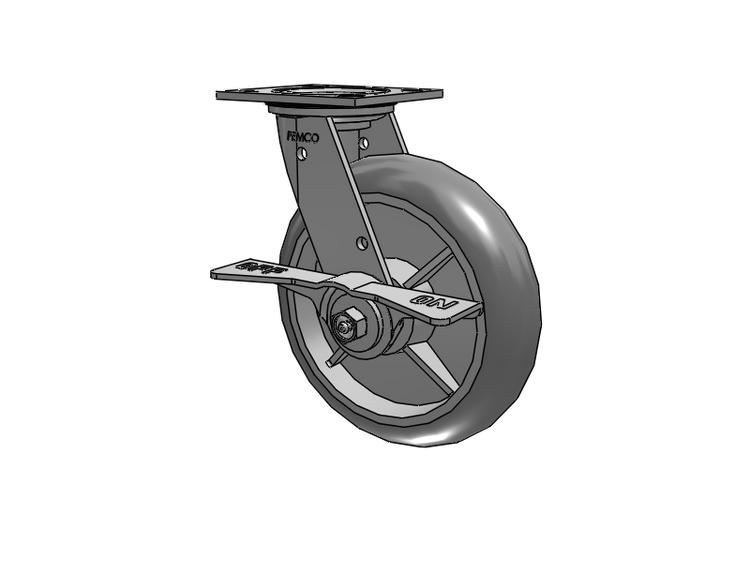 E-line Stainless Steel Sealed Swivel Caster with 8 x 2 Thermo-Rubber (Donut) Wheel and 7 in Cam Brake