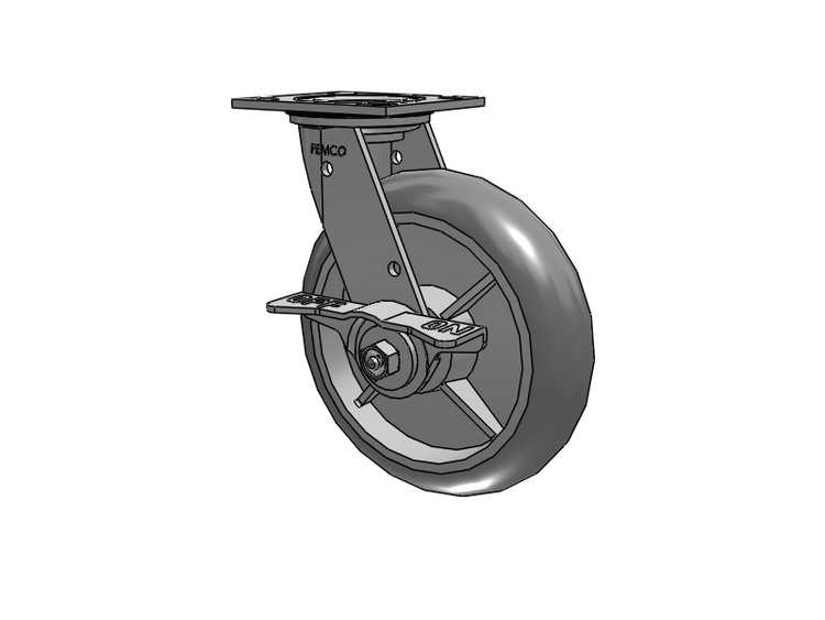 E-line Stainless Steel Sealed Swivel Caster with 8 x 2 Thermo-Rubber (Donut) Wheel and 5 Inch Cam Brake
