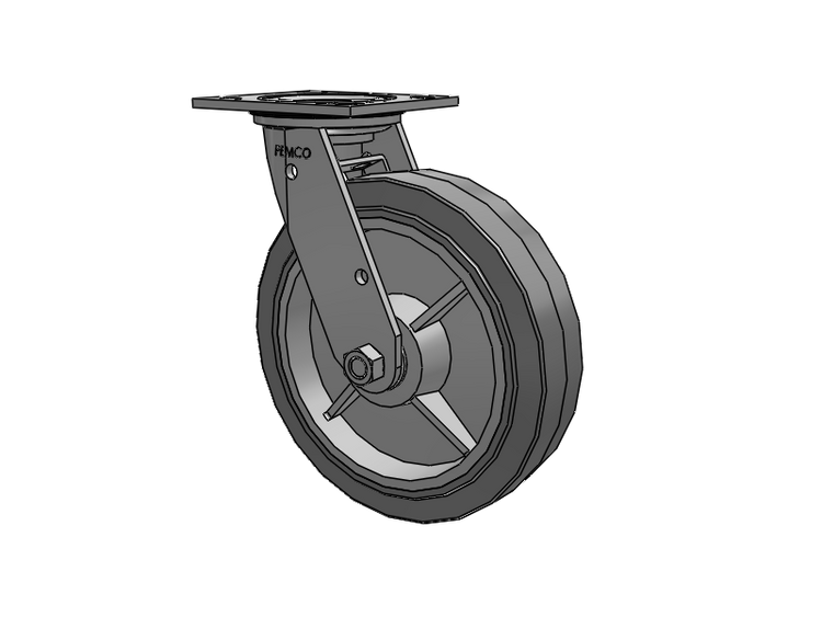 E-line Stainless Steel Sealed Swivel Caster with 8 x 2 Thermo-Rubber (Flat) Wheel and Tread Lock Brake