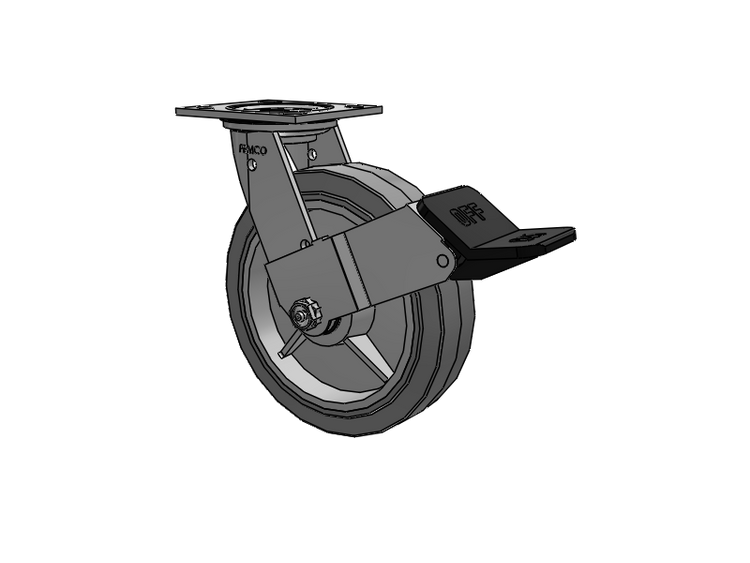 E-line Stainless Steel Sealed Swivel Caster with 8 x 2 Thermo-Rubber (Flat) Wheel and Wheel Face Brake